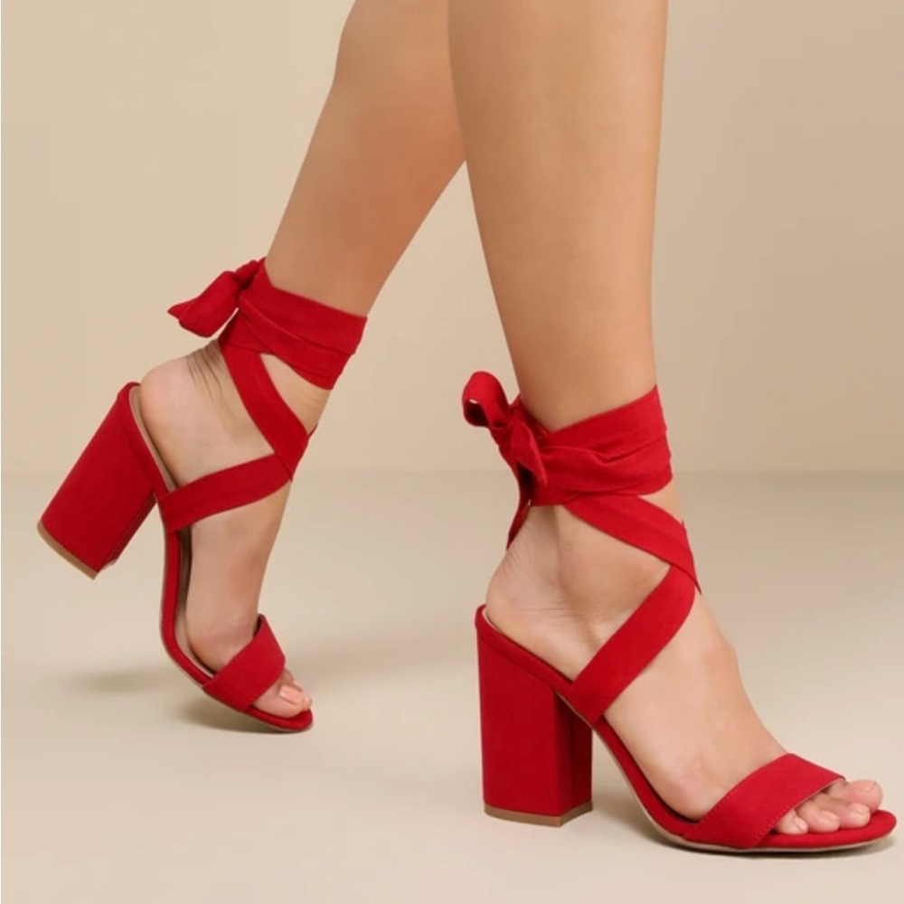 Red Lulus Lace Up Suede Heel!